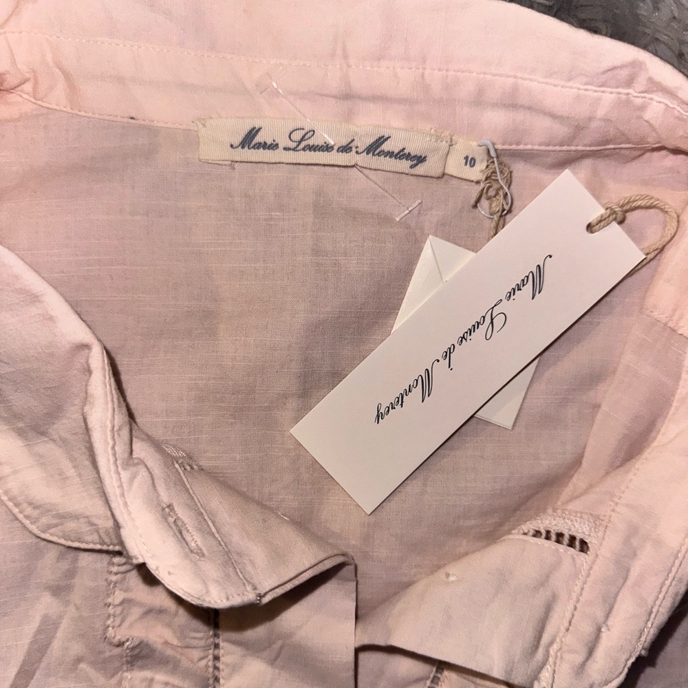 Marie Louise De Monterey Volent Cotton Light Pink Ruffle Collar Shirt - NWT sz10 - Picture 6 of 7